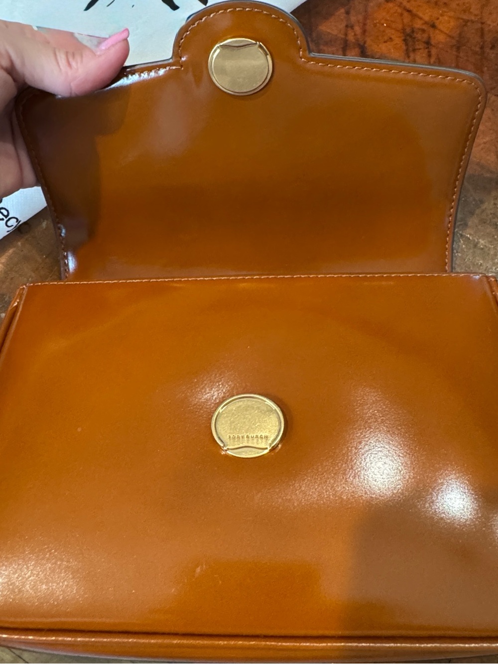 Tory Burch Saddle Brown Leather Crossbody with Gold Logo - Picture 10 of 11